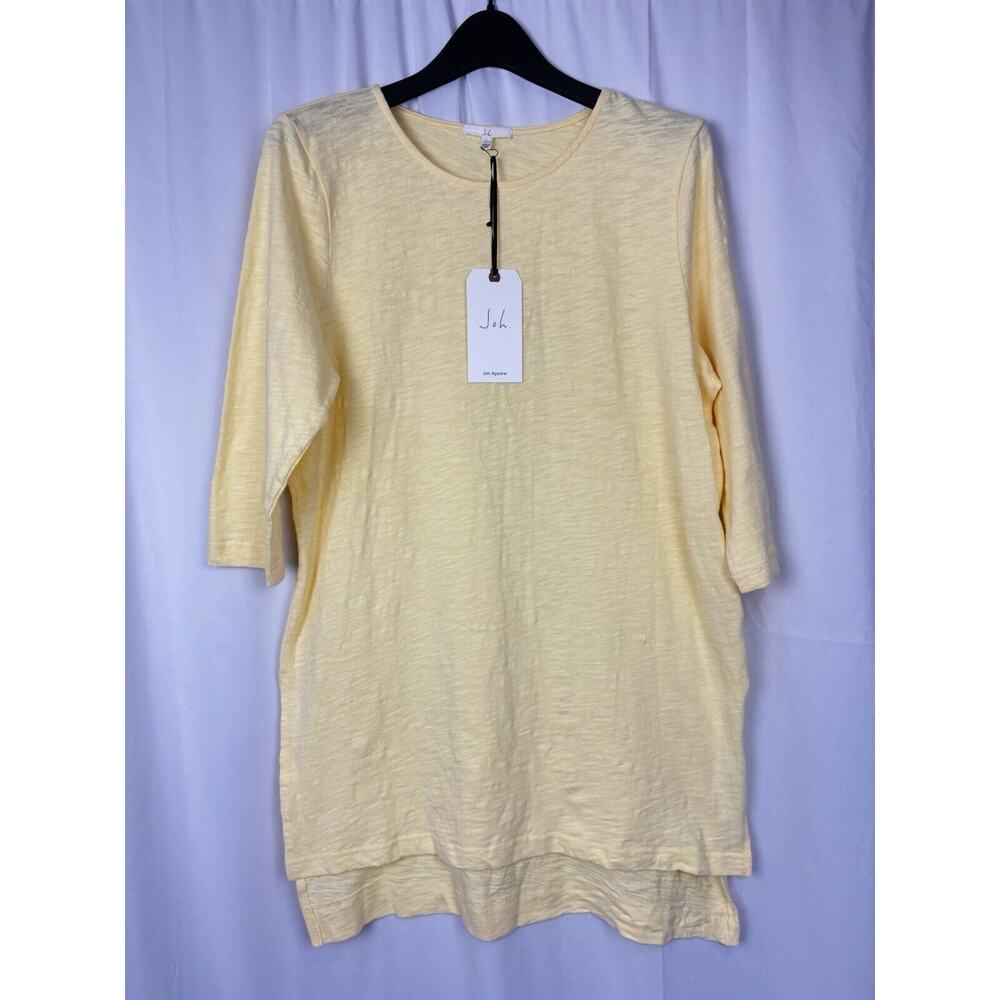 NWT Joh Women’s 3/4 Sleeve Crew Neck Tshirt Tunic Top Cotton Butter Yellow M